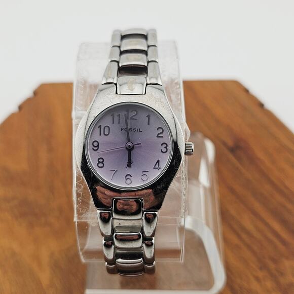 Fossil Silver Tone Purple Dial Watch Open Link Y2K Style Bracelet Band ES-9200 - Picture 1 of 9